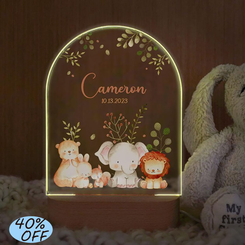 Baby Nursery Girl - CUSTOM ชื่อ Baby Night Light การ์ตูนสัตว์โคมไฟอะคริลิคเด็กตกแต่งห้องคริสต์มาสของขวัญเด็กผู้หญิงไฟข้างเตียง