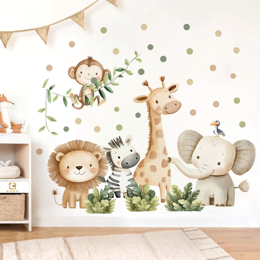 Baby Nursery Modern - Boho สัตว์ป่าสติ๊กเกอร์ติดผนังสําหรับห้องพักเด็กเด็กผู้หญิงเด็กตกแต่งห้องเนอสเซอรี่วอลล์เปเปอร์ช้างยีราฟลิงสิงโต