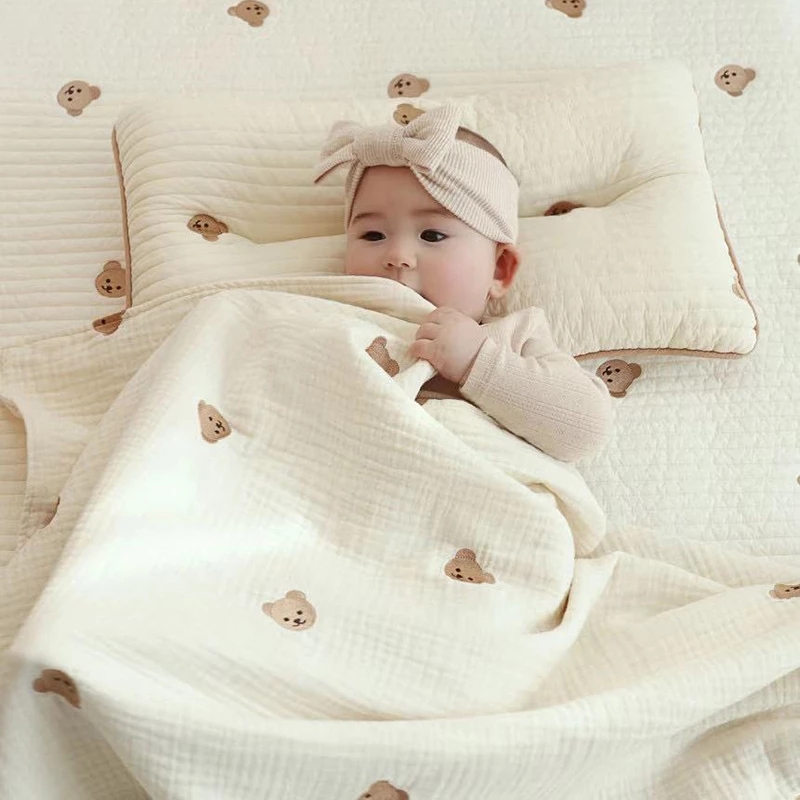 Baby Nursery Embroidery - MILANCEL Ins ทารกแรกเกิดผ้าห่มเด็กเกาหลีหมีเย็บปักถักร้อยเด็กผ้าห่มนอนผ้าฝ้ายอุปกรณ์เสริม