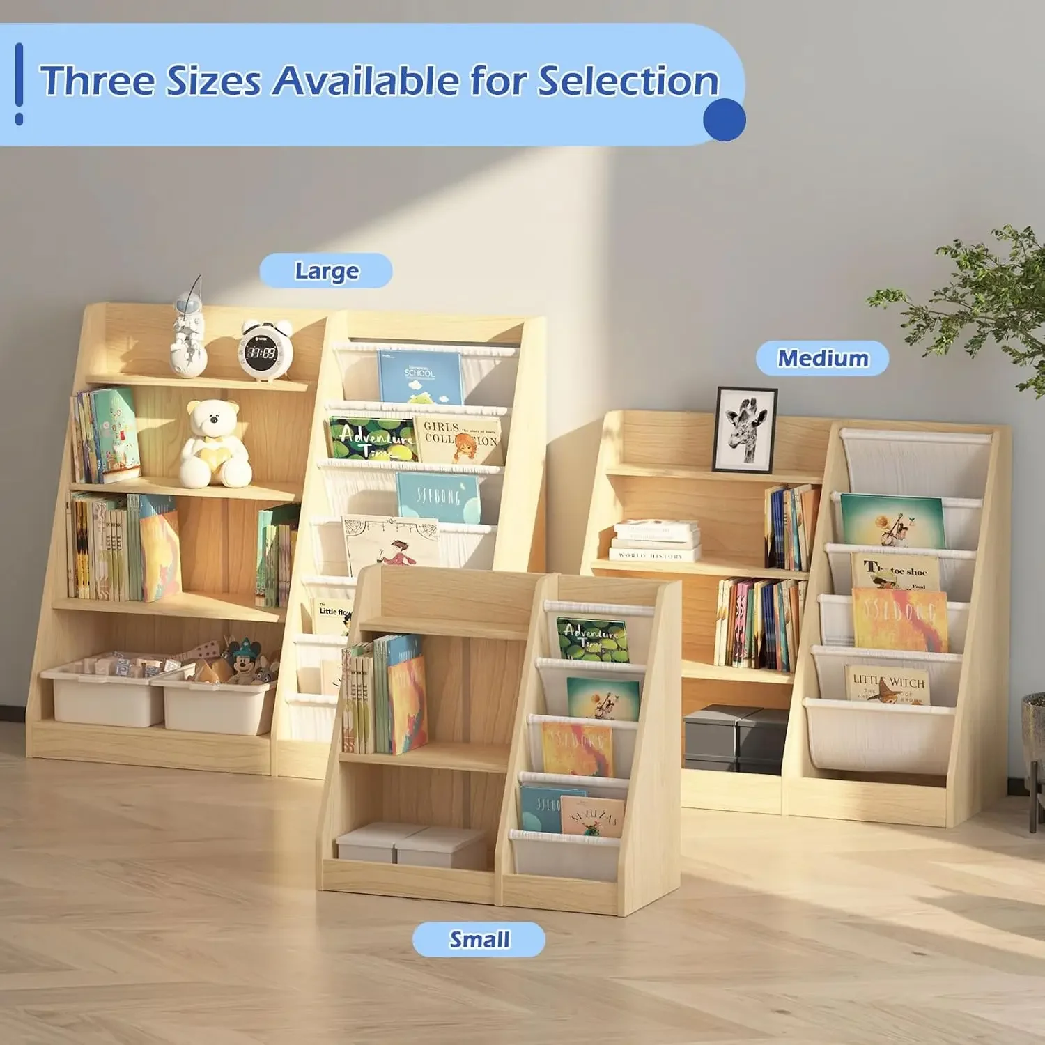 Baby Nursery Bookshelf - ชั้นวางหนังสือเด็ก 4 ชั้น ชั้นวางหนังสือสำหรับเด็กเล็ก ชั้นวางหนังสือเด็ก ตู้เก็บของเล่นพร้อมชั้นวางปรับระดับได้