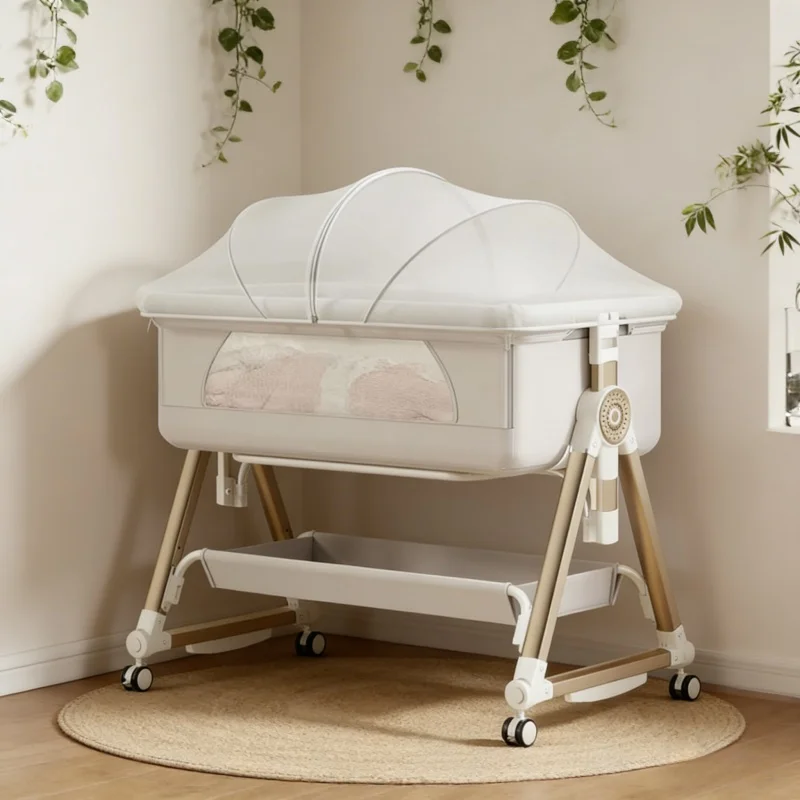 Baby Nursery Trolley - เตียงเด็กอ่อนอัจฉริยะ 8-in-1 แบบพับได้ ดีไซน์สำหรับการเดินทาง พร้อมโต๊ะเปลี่ยนผ้าอ้อมแบบถอดได้ โหมดโยกได้