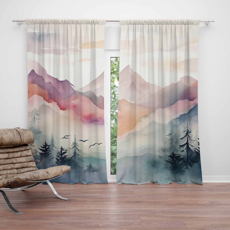 Baby Nursery Blackout Curtains - ม่านป่าภูเขา ม่านห้องนอนเด็ก ม่านกันแสงสำหรับห้องเด็กอ่อน ตกแต่งห้องเด็กอ่อน ม่านห้องนอนเด็ก ม่านห้องนั่งเล่น