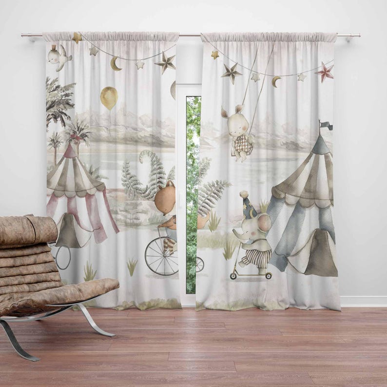 Baby Nursery Blackout Curtains - ผ้าม่านลายสัตว์ละครสัตว์ ผ้าม่านห้องนอนเด็ก ผ้าม่านห้องเด็กเล่น ผ้าม่านกันแสง ผ้าม่านตกแต่งห้องเด็กอ่อน ผ้าม่านห้องนอน