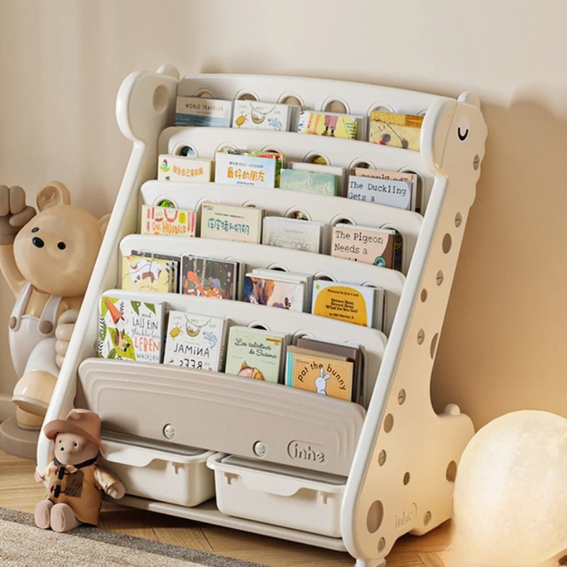 Baby Nursery Bookshelf - ชั้นวางหนังสือพลาสติกสำหรับเด็กพร้อมที่เก็บของเล่น - ชั้นวางหนังสือการ์ตูน 2-in-1 และที่จัดเก็บของเล่นสำหรับเด็กทารก เด็กวัยหัดเดิน