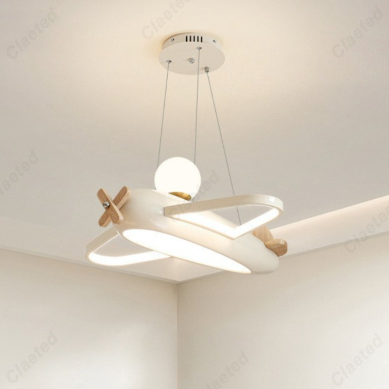 Baby Nursery Ceiling Light - โคมไฟรูปเครื่องบิน LED สำหรับห้องเด็ก โคมไฟรูปเฮลิคอปเตอร์ สไตล์โมเดิร์นสีครีม ห้องเด็ก