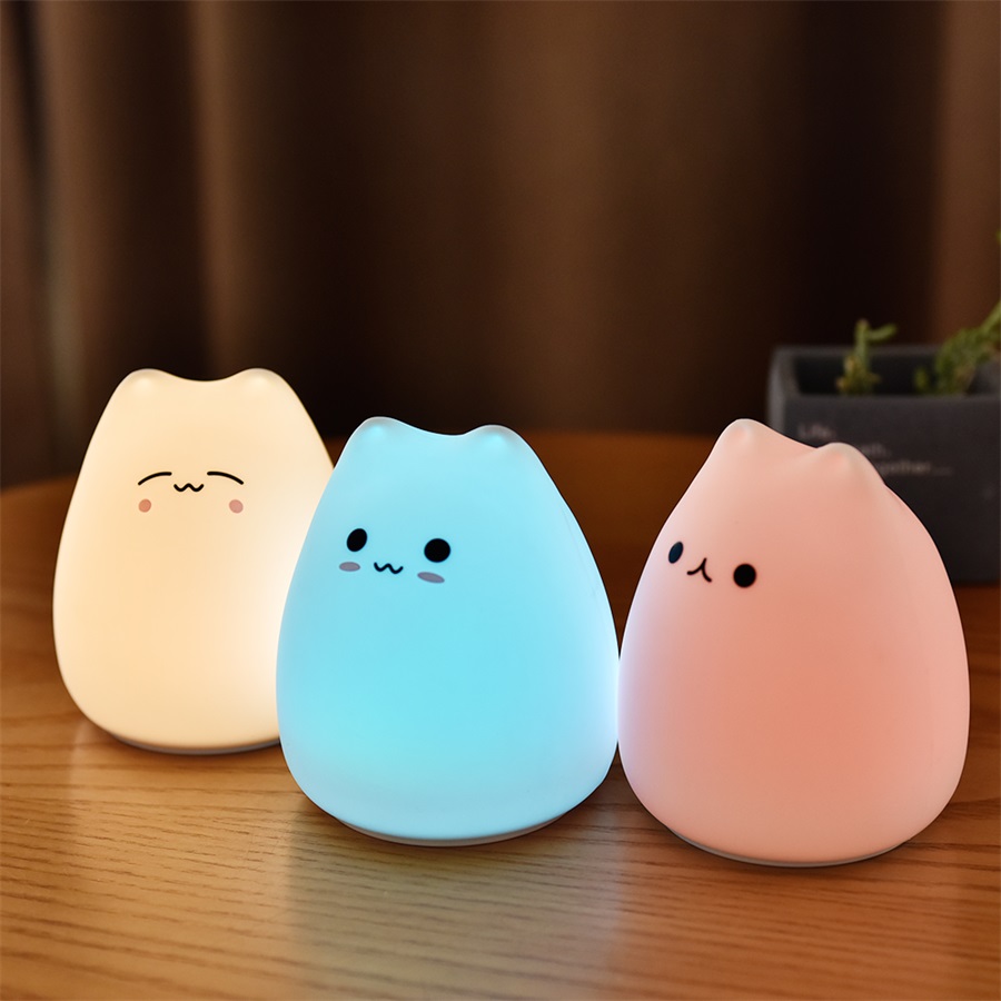 Baby Nursery Night Light - แมวน่ารัก Night Light สําหรับเด็กทารกการ์ตูน 7 สีซิลิโคนโคมไฟนอน