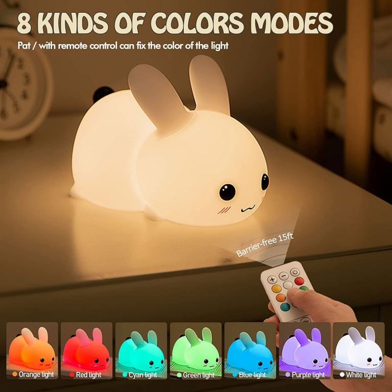 Baby Nursery Night Light - LED Rabbit Night Light รีโมทคอนโทรลหรี่แสงได้ RGB