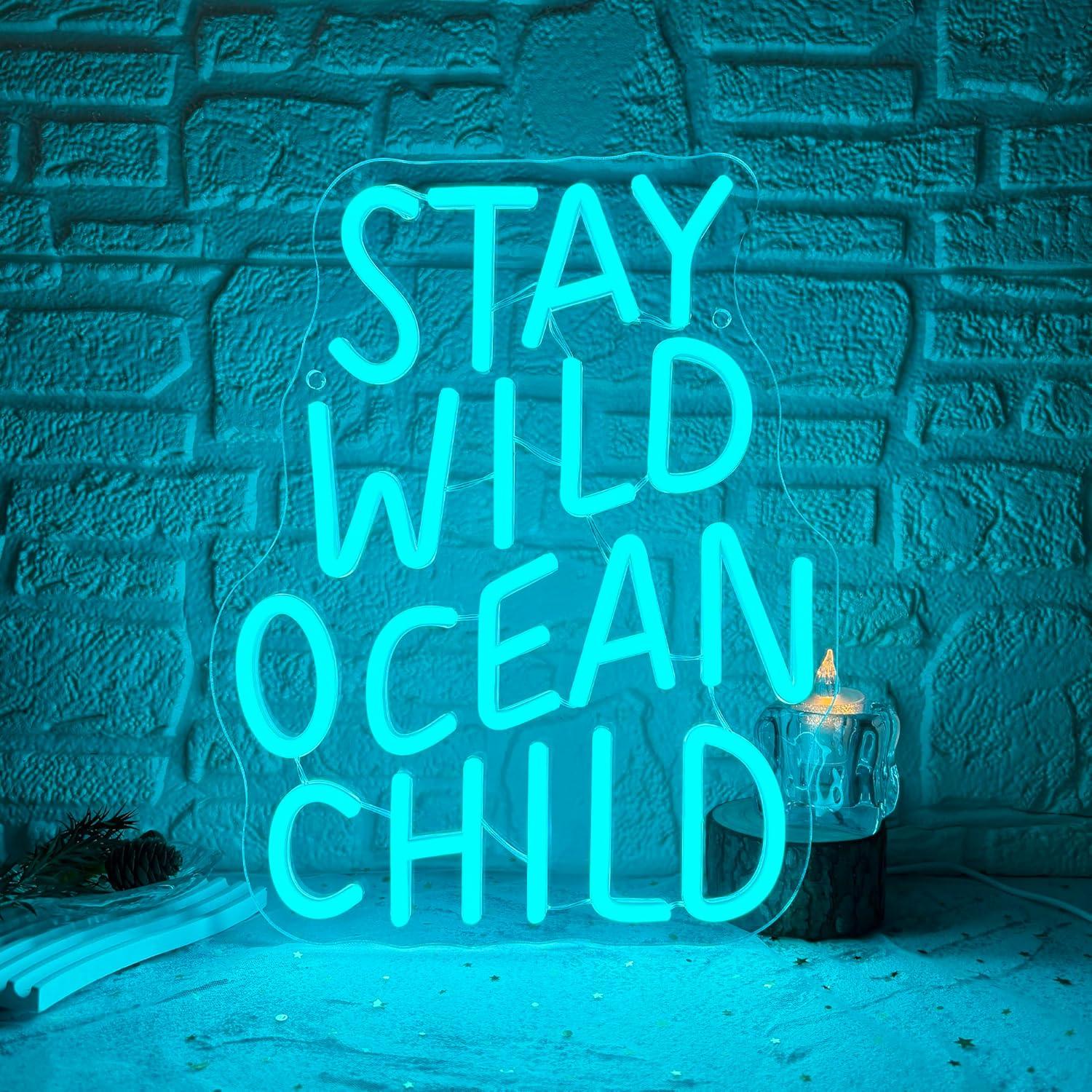Baby Nursery Ocean Theme - ป้ายไฟนีออนรูปเด็กทะเล Stay Wild Ocean พร้อมไฟ LED