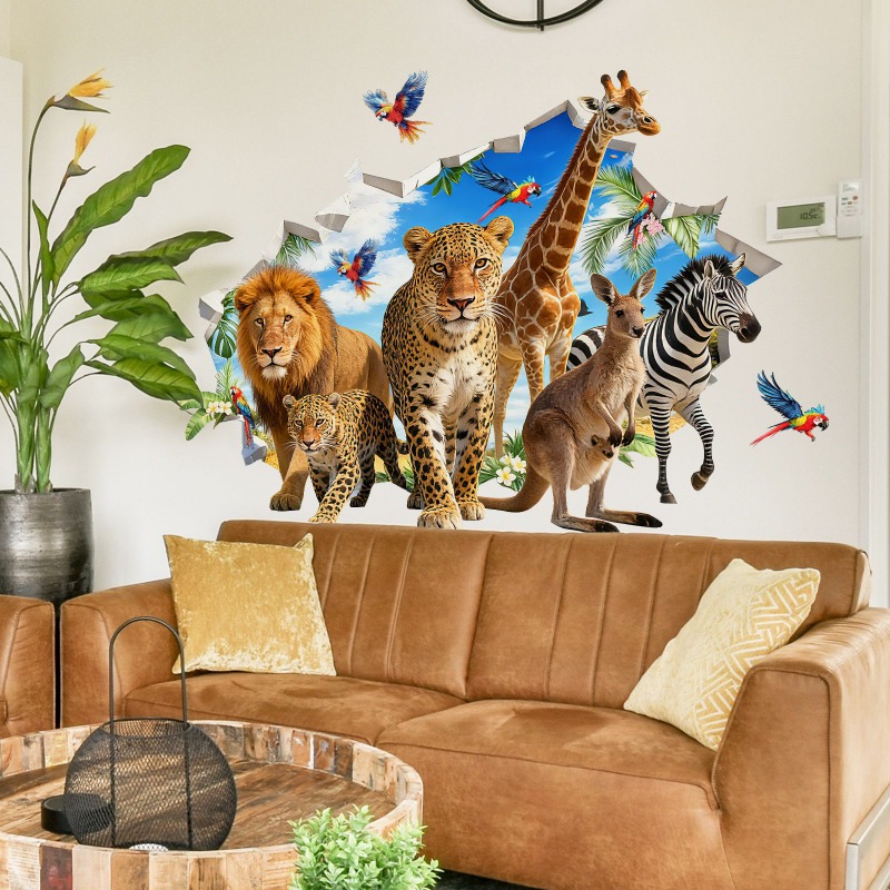 Baby Nursery Jungle Animals - สติ๊กเกอร์ติดผนังลายใบไม้เขตร้อนสัตว์ป่าขนาดใหญ่ ลายช้าง ยีราฟ สำหรับตกแต่งห้องเด็ก ห้องนอนเด็กอ่อน