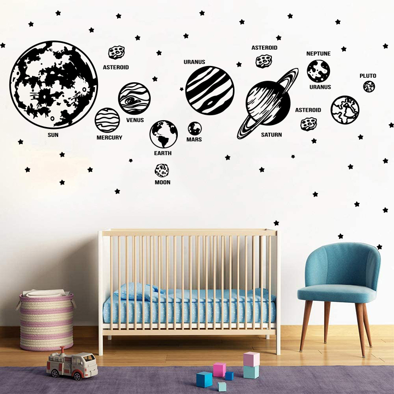 Baby Nursery Package - ดาวเคราะห์ขนาดใหญ่ระบบสุริยะอวกาศดาราศาสตร์ดาวสติกเกอร์รูปลอกติดผนังสถานรับเลี้ยงเด็กทารกห้องเด็กเล่นท้องฟ้าดาวดาวเคราะห์