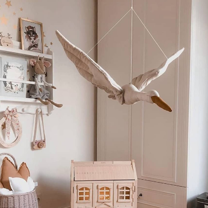 Baby Nursery Modern - ของตกแต่งห้องเด็กผู้หญิงแบบใหม่ ตุ๊กตาหงส์แขวนผนังสุดสร้างสรรค์ ของตกแต่งห้องนอนเด็ก ผ้าห่มนุ่มสบาย