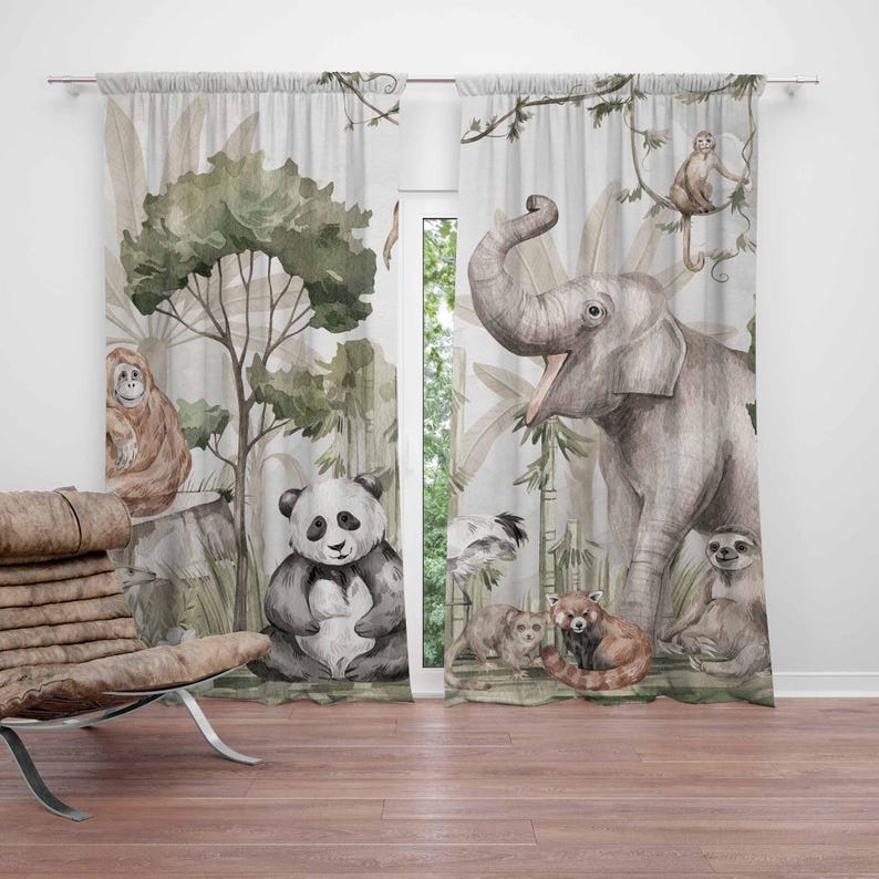 Baby Nursery Blackout Curtains - ม่านลายสัตว์ซาฟารี ม่านห้องนอนเด็ก ม่านห้องเล่น ม่านกันแสง ม่านตกแต่งห้องเด็กอ่อน ม่านห้องนอน
