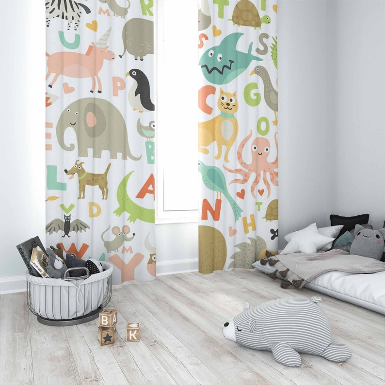 ผ้าม่านลายตัวอักษร ABC สำหรับห - Baby Nursery Blackout Curtains บทวิจารณ์และราคา