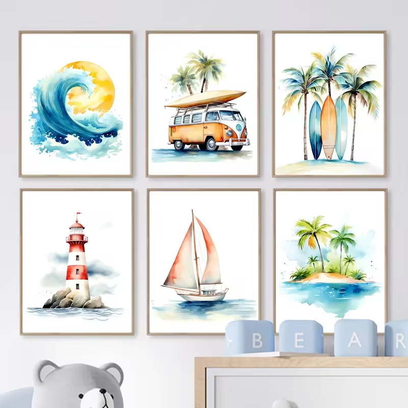 สถานรับเลี้ยงเด็กลาย Surf ประภ - Baby Nursery Ocean Theme บทวิจารณ์และราคา