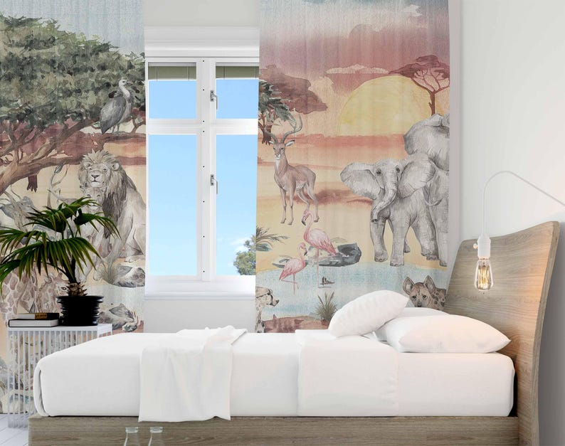 ผ้าม่านลายสัตว์ซาฟารีสำหรับห้อ - Baby Nursery Blackout Curtains บทวิจารณ์และราคา