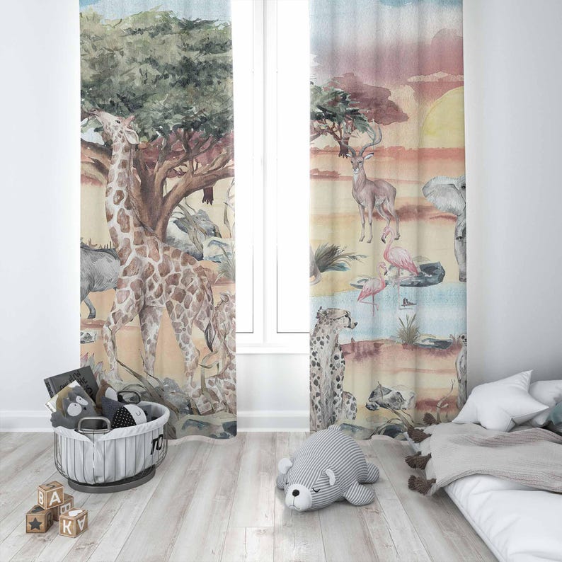 ผ้าม่านลายสัตว์ซาฟารีสำหรับห้อ - Baby Nursery Blackout Curtains บทวิจารณ์และราคา