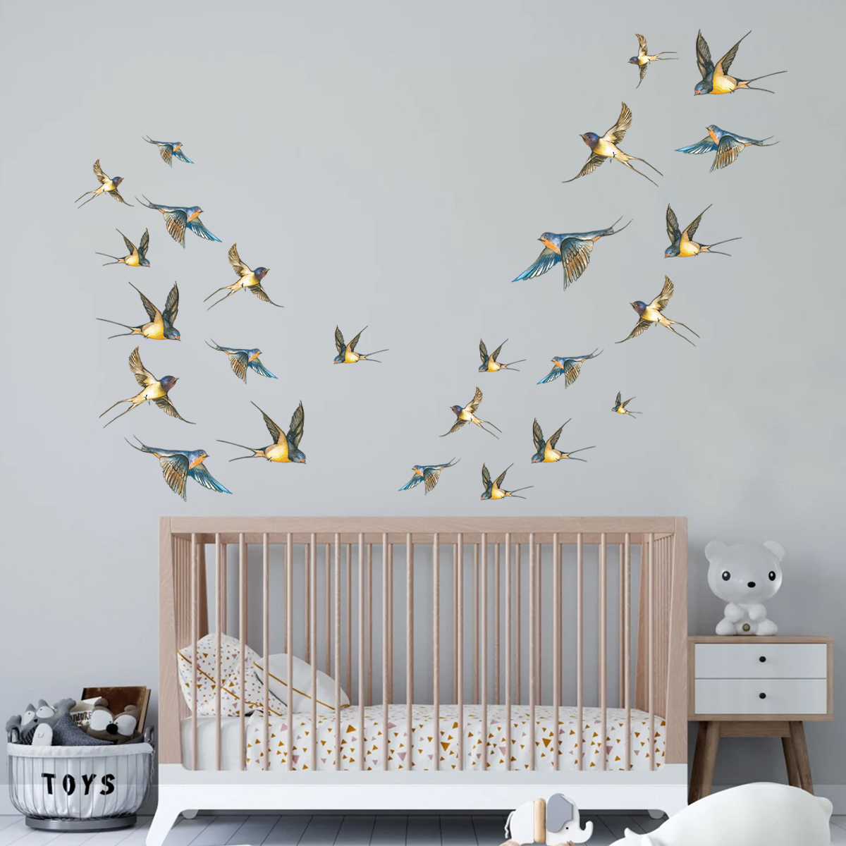 สติกเกอร์ติดผนังสีน้ำรูปนกหลาก - Baby Nursery Modern บทวิจารณ์และราคา