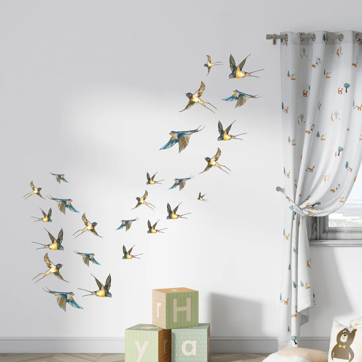 สติกเกอร์ติดผนังสีน้ำรูปนกหลาก - Baby Nursery Modern บทวิจารณ์และราคา