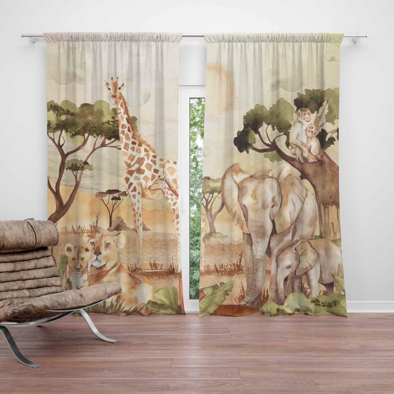 ม่านลายสัตว์ซาฟารีสำหรับตกแต่ง - Baby Nursery Blackout Curtains บทวิจารณ์และราคา