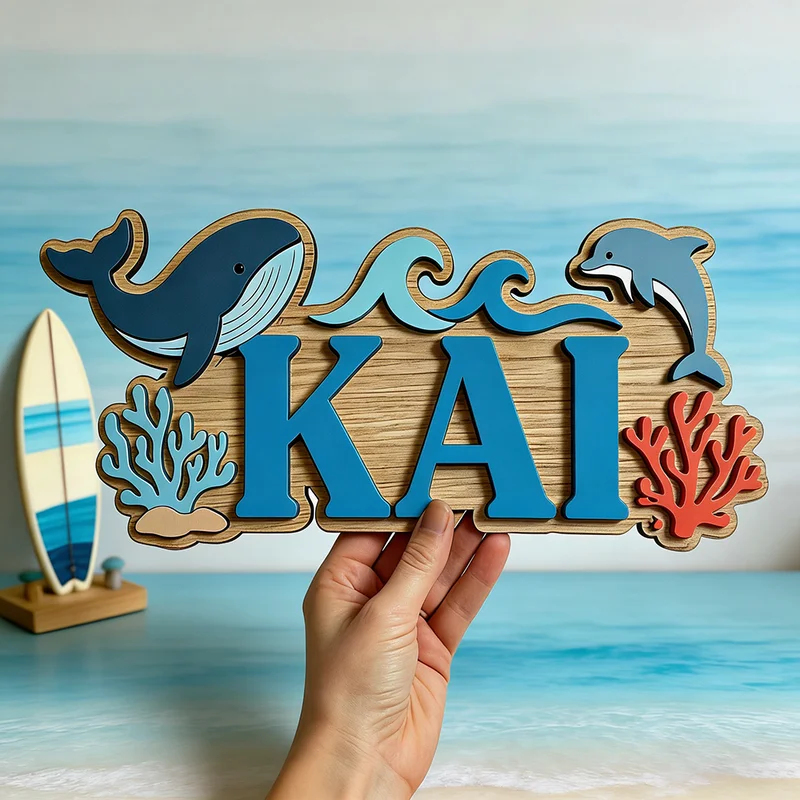 ป้ายไม้สลักชื่อธีมปลาวาฬและโลม - Baby Nursery Ocean Theme บทวิจารณ์และราคา