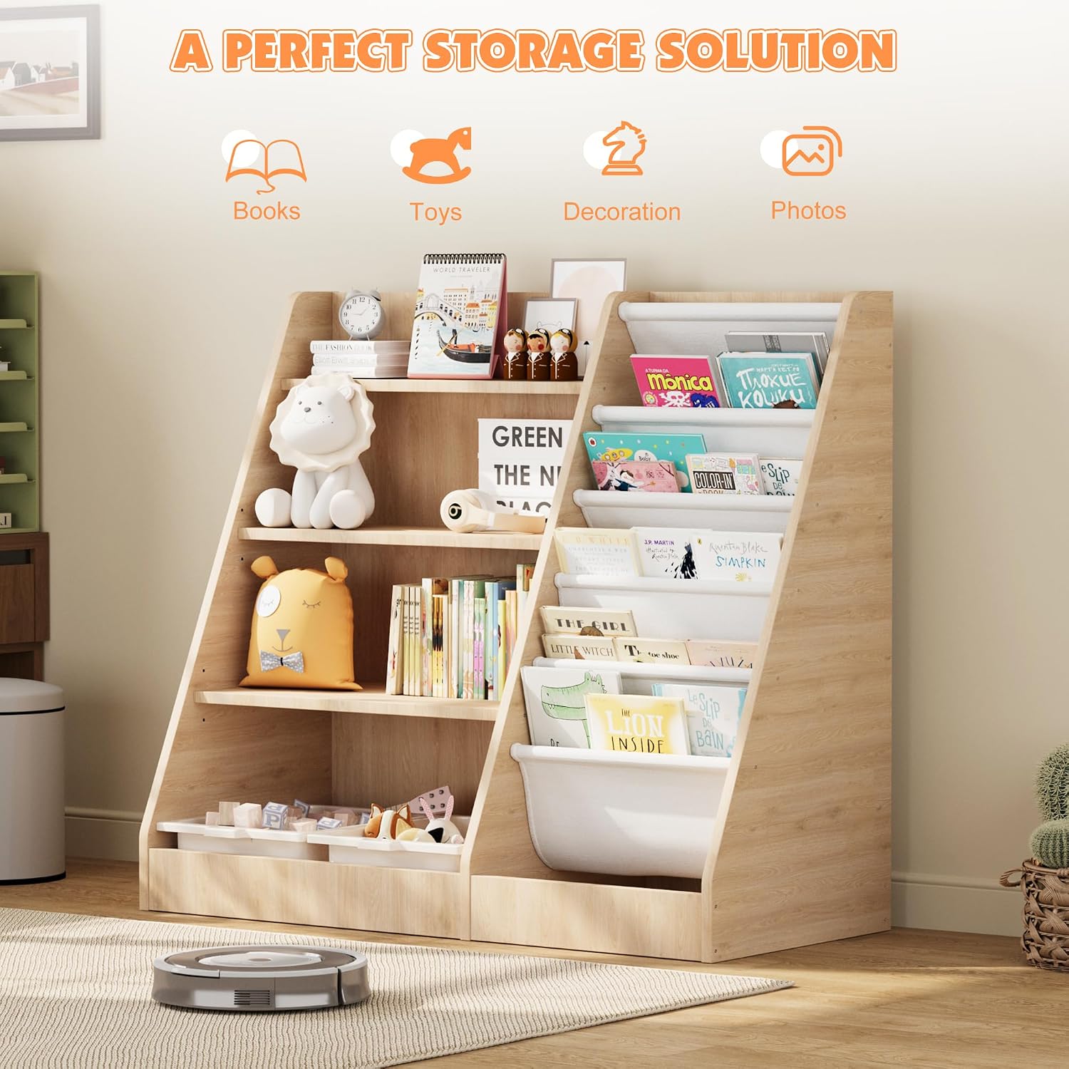 ชั้นวางหนังสือไม้สำหรับเด็ก 4  - Baby Nursery Bookshelf บทวิจารณ์และราคา