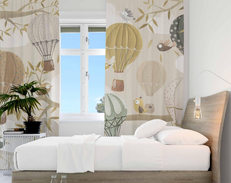 ม่านลูกโป่งลมร้อน ลายสัตว์นก ม - Baby Nursery Blackout Curtains บทวิจารณ์และราคา