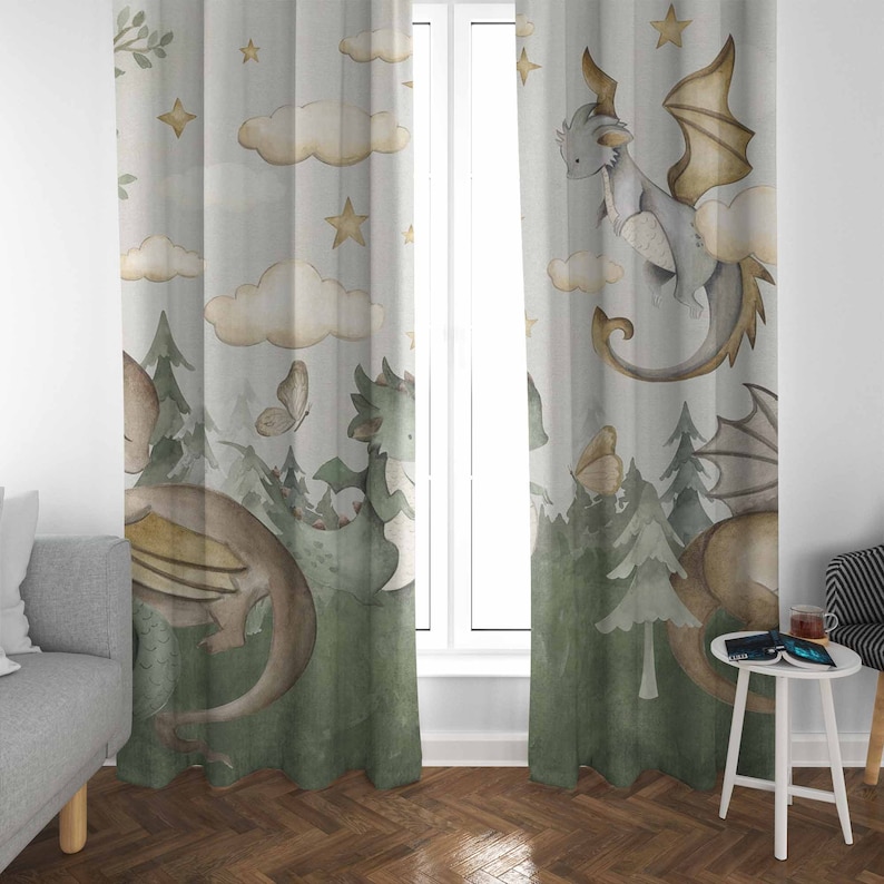 ม่านเด็กเล็ก ลายมังกรน้อย ม่าน - Baby Nursery Blackout Curtains บทวิจารณ์และราคา