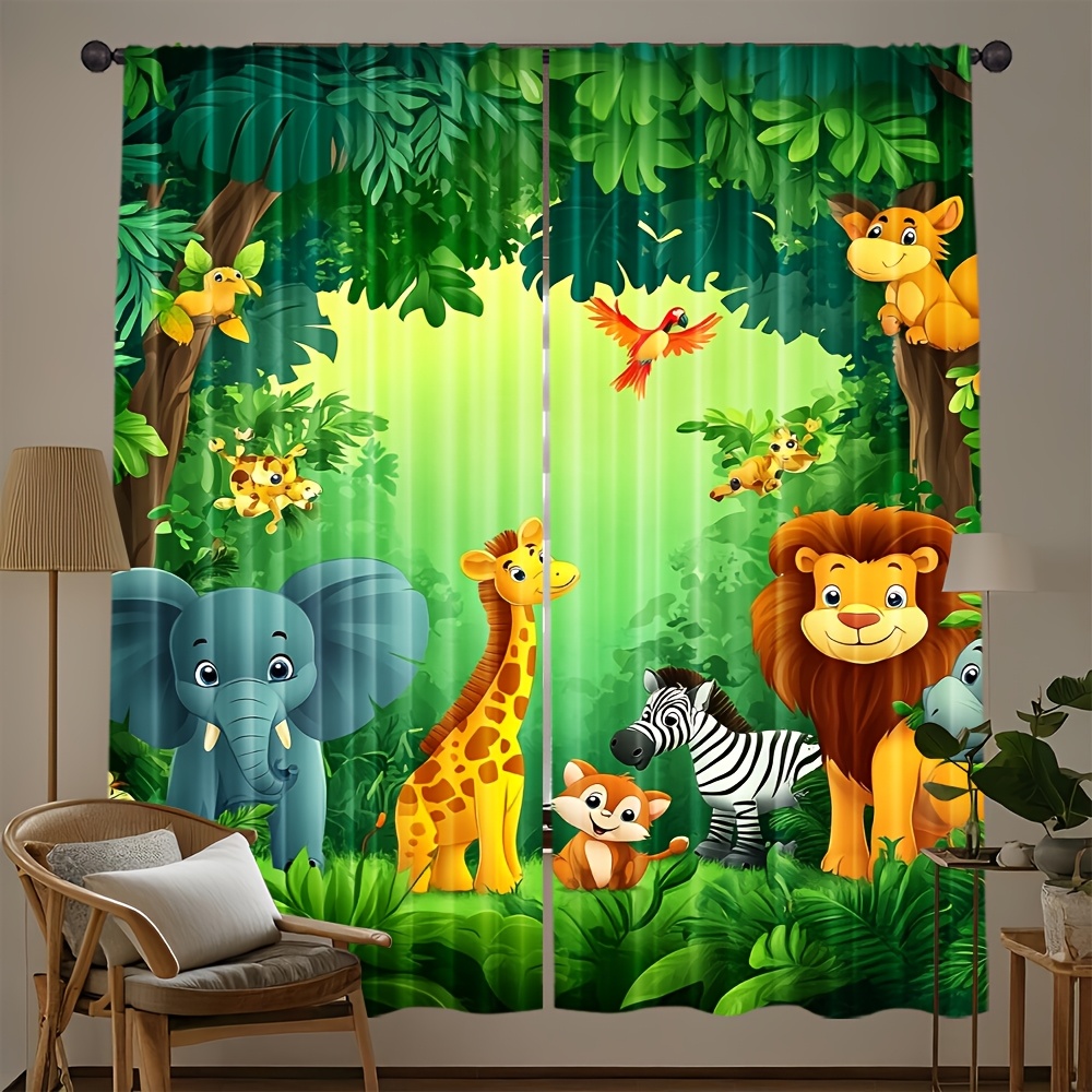 2 ชิ้นการ์ตูนสัตว์ผ้าม่านป่าซา - Baby Nursery Jungle Animals บทวิจารณ์และราคา
