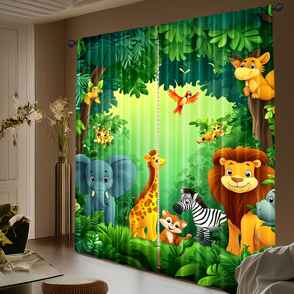 2 ชิ้นการ์ตูนสัตว์ผ้าม่านป่าซา - Baby Nursery Jungle Animals บทวิจารณ์และราคา