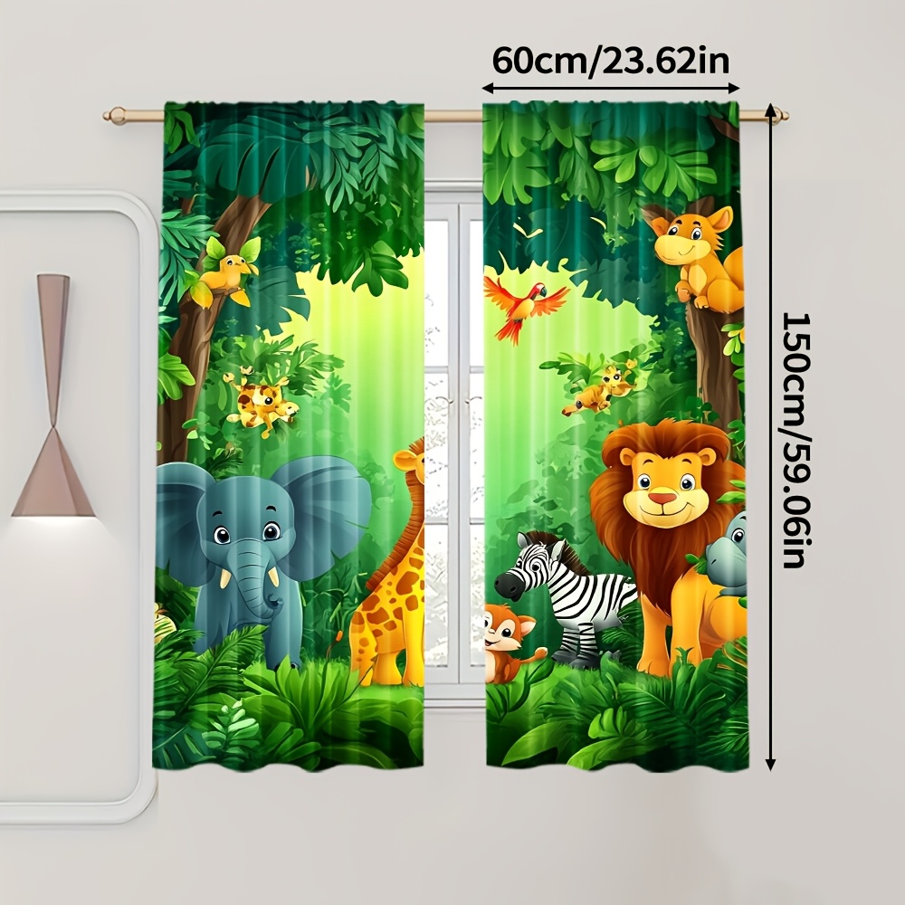 2 ชิ้นการ์ตูนสัตว์ผ้าม่านป่าซา - Baby Nursery Jungle Animals บทวิจารณ์และราคา