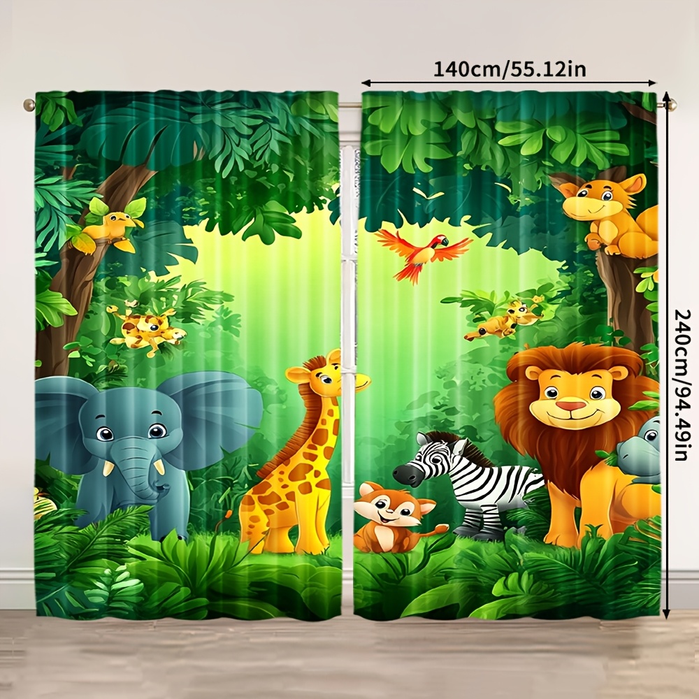 2 ชิ้นการ์ตูนสัตว์ผ้าม่านป่าซา - Baby Nursery Jungle Animals บทวิจารณ์และราคา