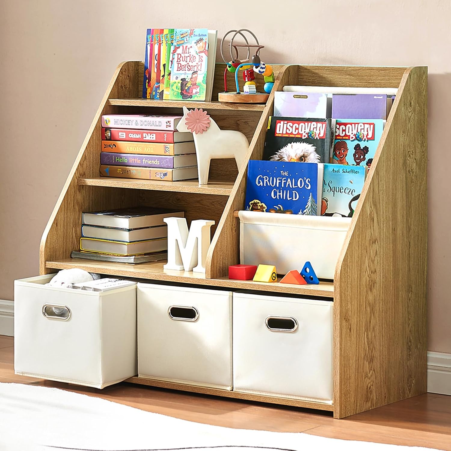 ชั้นวางหนังสือและของเล่นไม้แบบ - Baby Nursery Bookshelf บทวิจารณ์และราคา