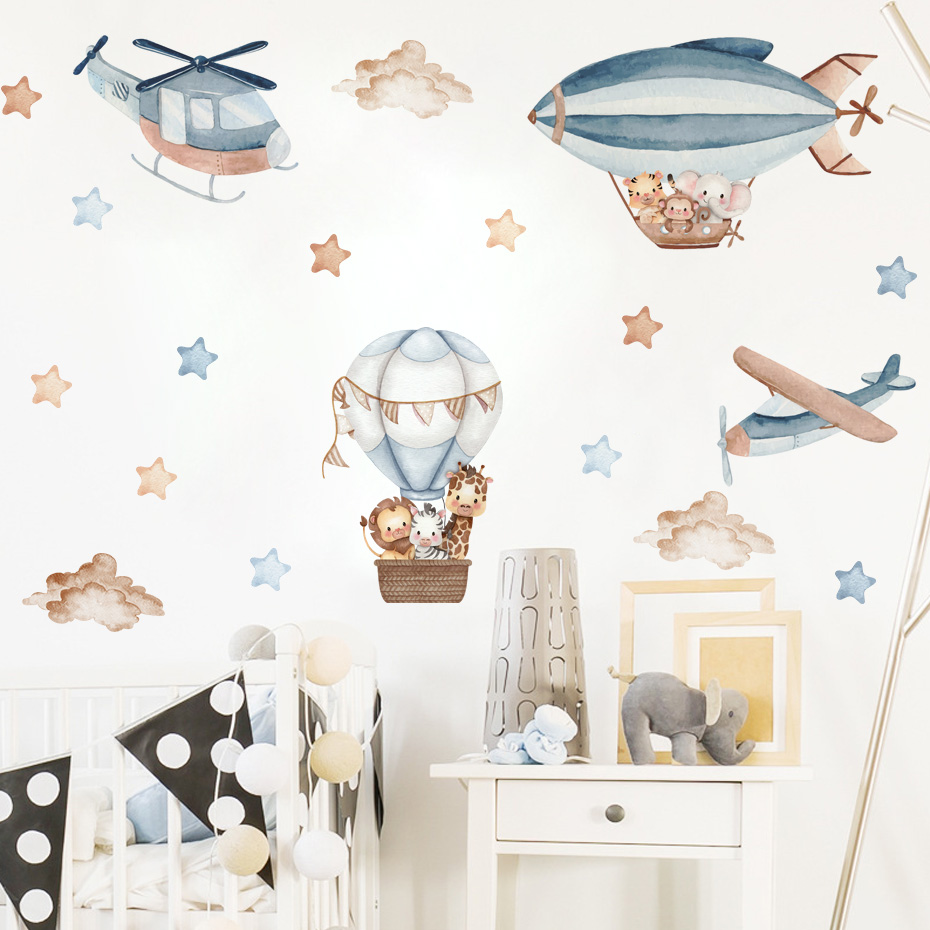 สีน้ําสัตว์ Hot Air บอลลูนเมฆส - Baby Nursery Package บทวิจารณ์และราคา