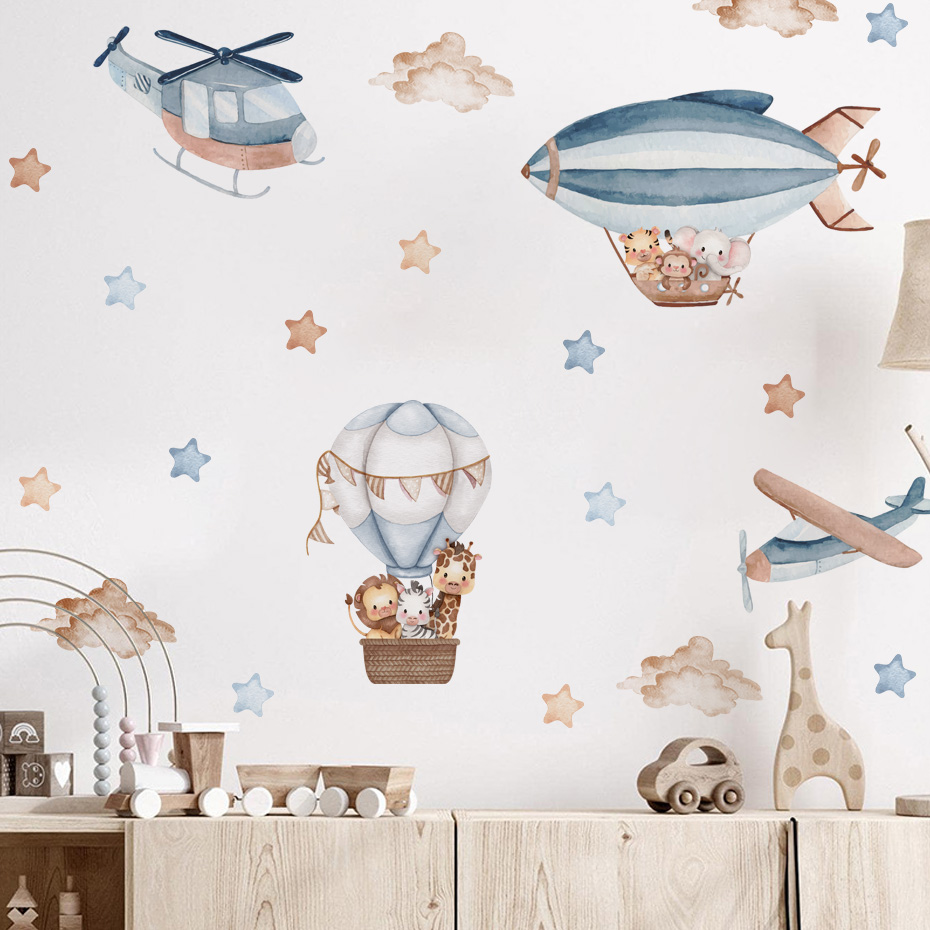 สีน้ําสัตว์ Hot Air บอลลูนเมฆส - Baby Nursery Package บทวิจารณ์และราคา