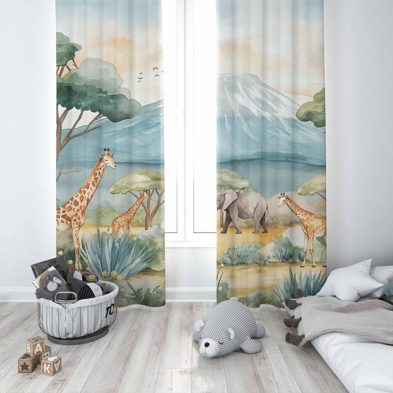ม่านลายสัตว์ซาฟารีสำหรับเด็ก ม - Baby Nursery Blackout Curtains บทวิจารณ์และราคา