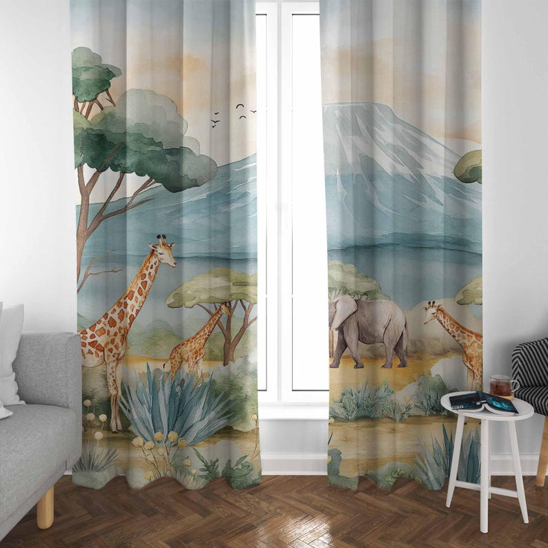 ม่านลายสัตว์ซาฟารีสำหรับเด็ก ม - Baby Nursery Blackout Curtains บทวิจารณ์และราคา