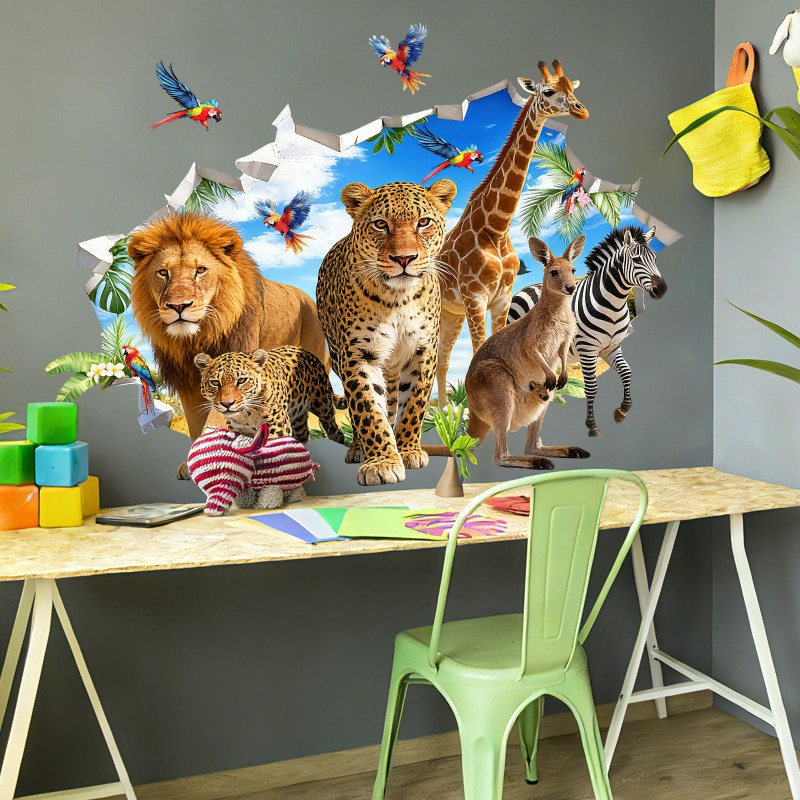 สติ๊กเกอร์ติดผนังลายใบไม้เขตร้ - Baby Nursery Jungle Animals บทวิจารณ์และราคา