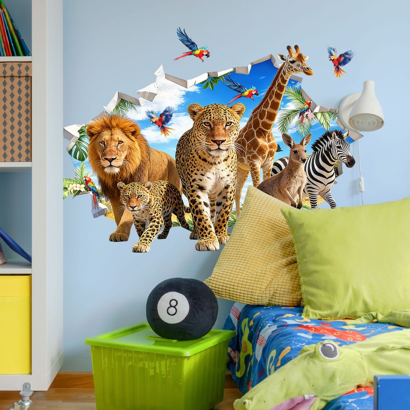 สติ๊กเกอร์ติดผนังลายใบไม้เขตร้ - Baby Nursery Jungle Animals บทวิจารณ์และราคา
