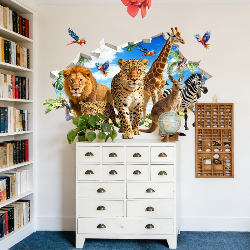 สติ๊กเกอร์ติดผนังลายใบไม้เขตร้ - Baby Nursery Jungle Animals บทวิจารณ์และราคา