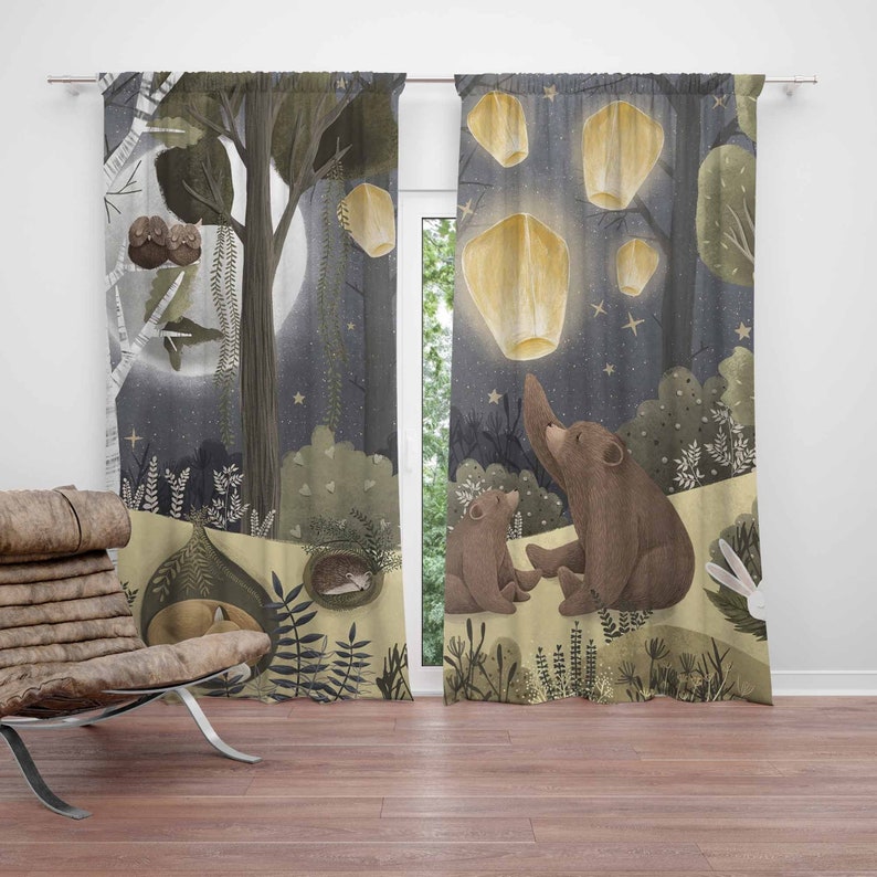 ผ้าม่านลายป่าไม้ ลายสัตว์ หมี  - Baby Nursery Blackout Curtains บทวิจารณ์และราคา