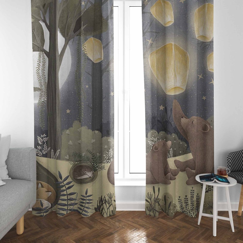 ผ้าม่านลายป่าไม้ ลายสัตว์ หมี  - Baby Nursery Blackout Curtains บทวิจารณ์และราคา