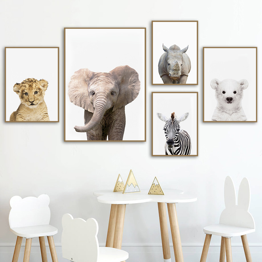 ภาพพิมพ์บนผ้าใบแบบไม่มีกรอบ 1  - Baby Nursery Jungle Animals บทวิจารณ์และราคา