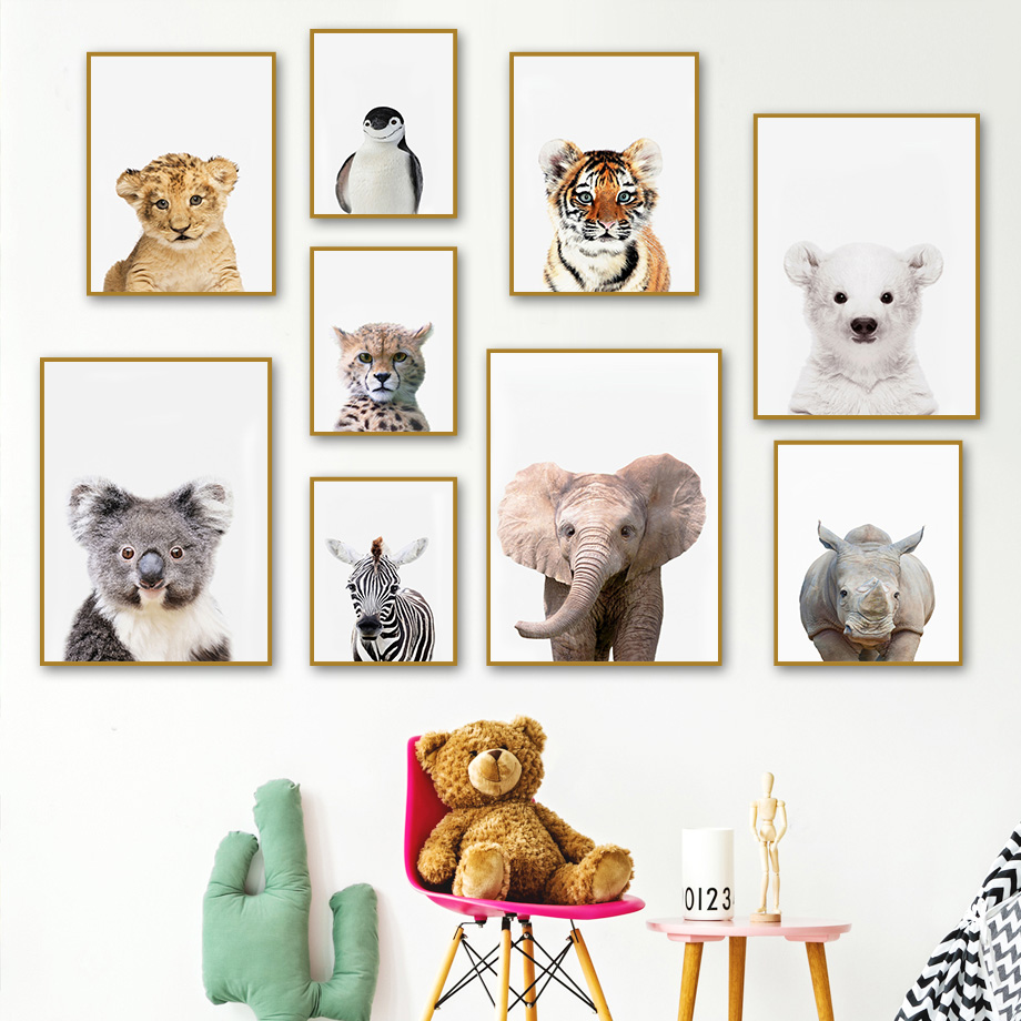 ภาพพิมพ์บนผ้าใบแบบไม่มีกรอบ 1  - Baby Nursery Jungle Animals บทวิจารณ์และราคา