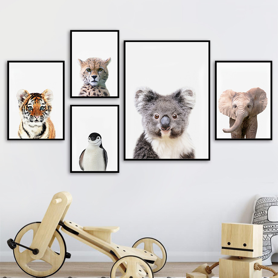 ภาพพิมพ์บนผ้าใบแบบไม่มีกรอบ 1  - Baby Nursery Jungle Animals บทวิจารณ์และราคา