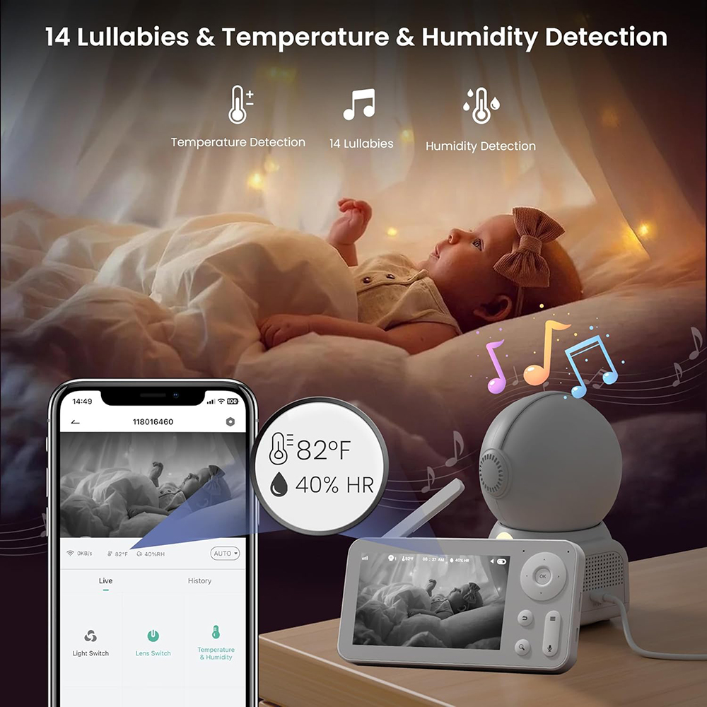 2K Baby Monitor พร้อม 2 กล้องแ - Baby Nursery Night Light บทวิจารณ์และราคา